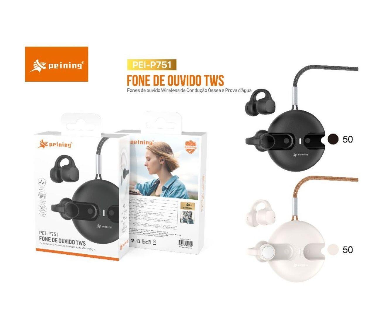 Fone de ouvido bluetooth condução óssea PEI-P751