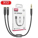 Adaptador de áudio XO 2 em 1 NB-R197 com conector de 3,5 mm e entrada para microfone de 23 cm, preto.