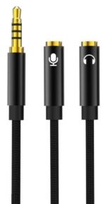 Adaptador de áudio XO 2 em 1 NB-R197 com conector de 3,5 mm e entrada para microfone de 23 cm, preto. - Imagem 2