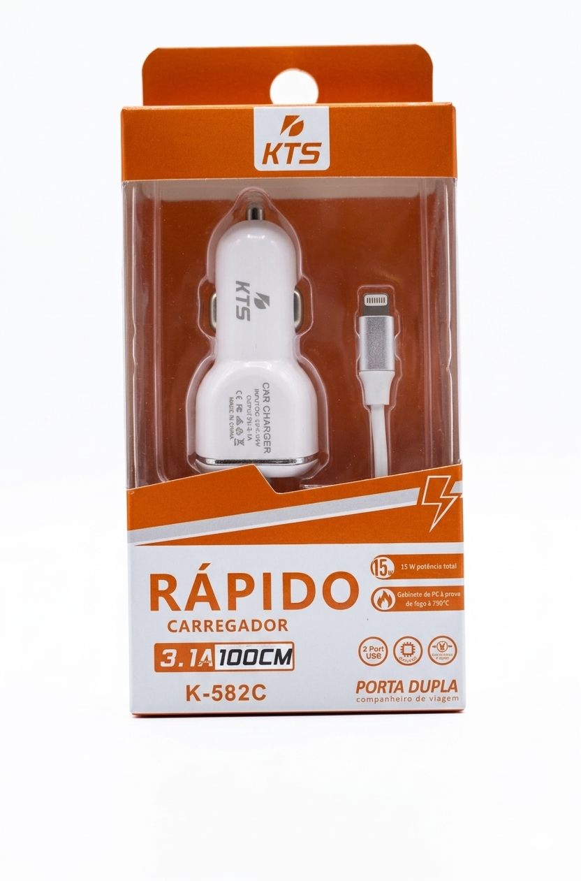 Carregador veicular KTS K-582C para iPhone