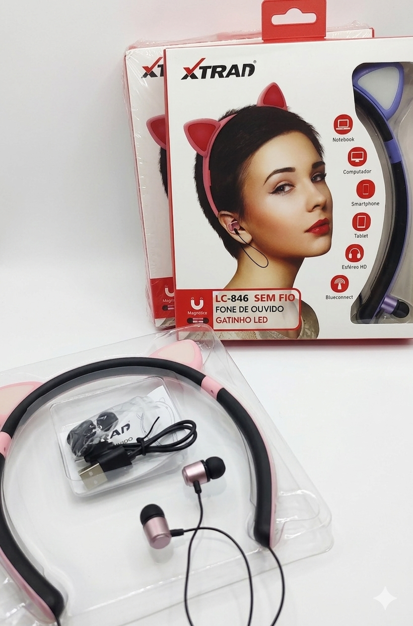 Fone de ouvido bluetooth Gatinho LC-846