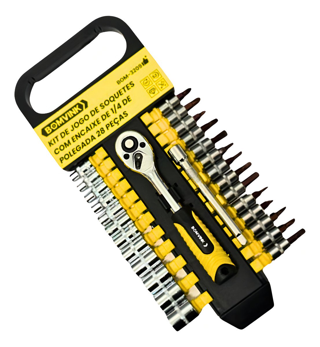 Kit 28 Peças Jogo De Soquetes 4-14mm Catraca 1_4 Bits S2 Crv Cor 3209 (4) Kit 28 Peças Jogo De Soquetes 4-14mm Catraca 1/4 Bits S2 Crv Cor 3209 - Imagem 1