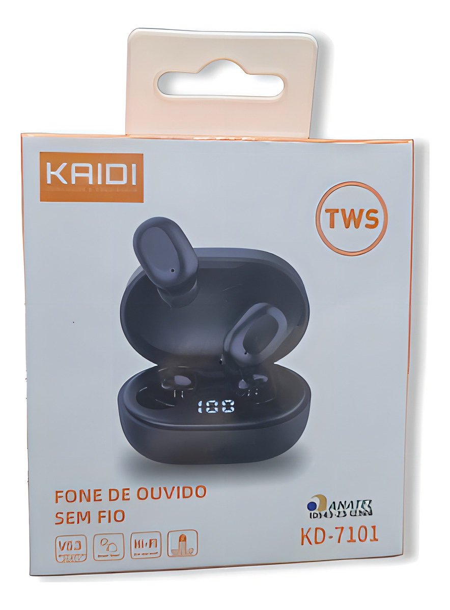 Fones De Ouvido Kaidi Bluetooth 5.3 Smart Touch Wireless Cor Preto Fone sem fio KD-7101