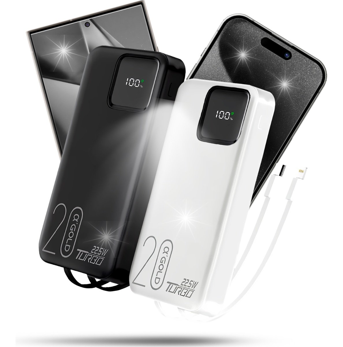 Power Bank A'Gold BTE-37 20000mAh Turbo 22.5W Branco/preto